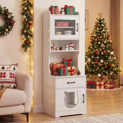 152 cm Tall Cat Litter Box Enclosure with Adjustable LED Light-White