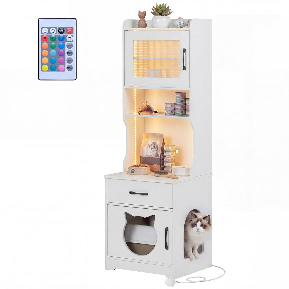 152 cm Tall Cat Litter Box Enclosure with Adjustable LED Light-White