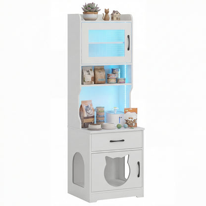 152 cm Tall Cat Litter Box Enclosure with Adjustable LED Light-White