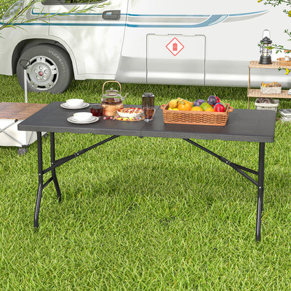 152 cm Portable Folding Picnic Table Patio Dining Table with HDPE Tabletop-Black