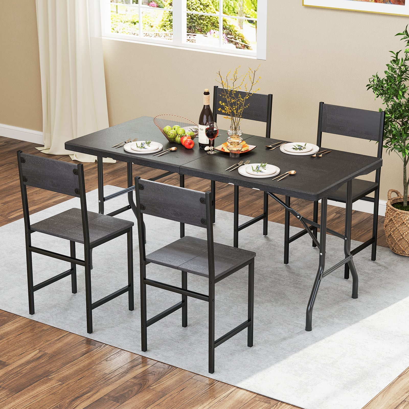 152 cm Portable Folding Picnic Table Patio Dining Table with HDPE Tabletop-Black