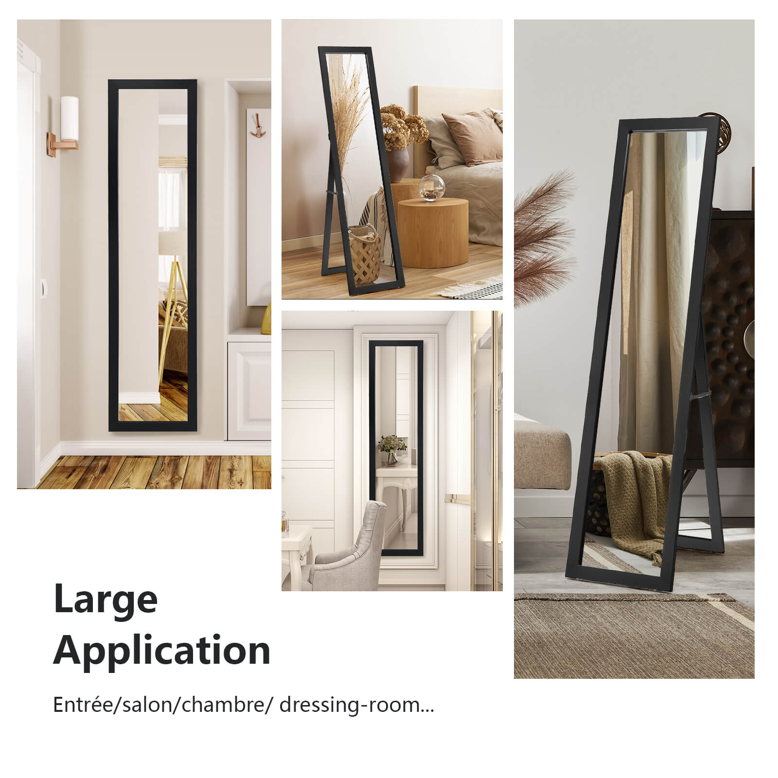 153 x 37 cm Wooden Frame Rectangle Full Length Mirror-Black
