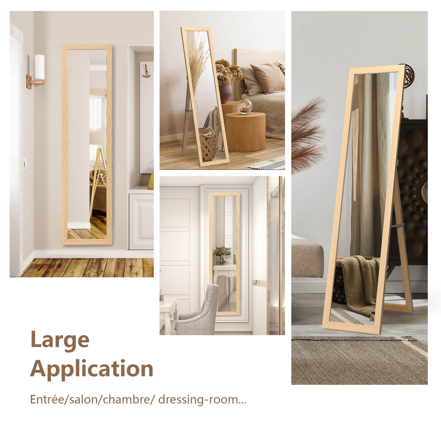 153 x 37 cm Wooden Frame Rectangle Full Length Mirror-Natural