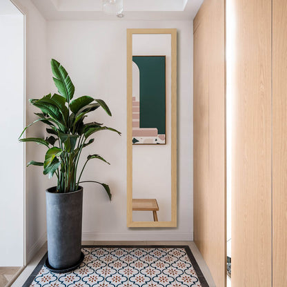 153 x 37 cm Wooden Frame Rectangle Full Length Mirror-Natural