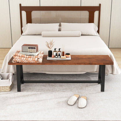 153CM Entryway Shoe Bench 3 Person with Metal Frame-Walnut