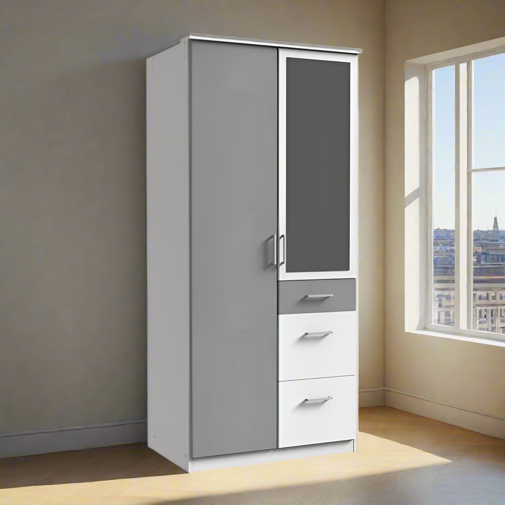 Wardrobe COMODO 2 Door Wardrobe White and Grey 90cm