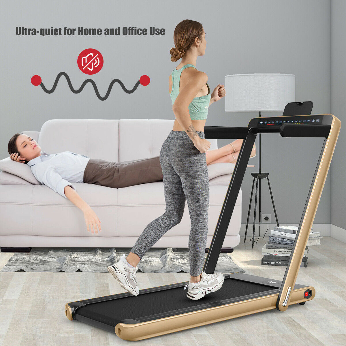 Folding Treadmill Electric 1-12KM/H with Bluetooth-Golden