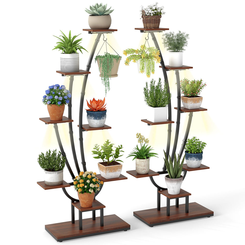 155CM Tall 8-Tier Corner Metal Plant Shelf for Multiple Plants-Black & Brown-Set of 2