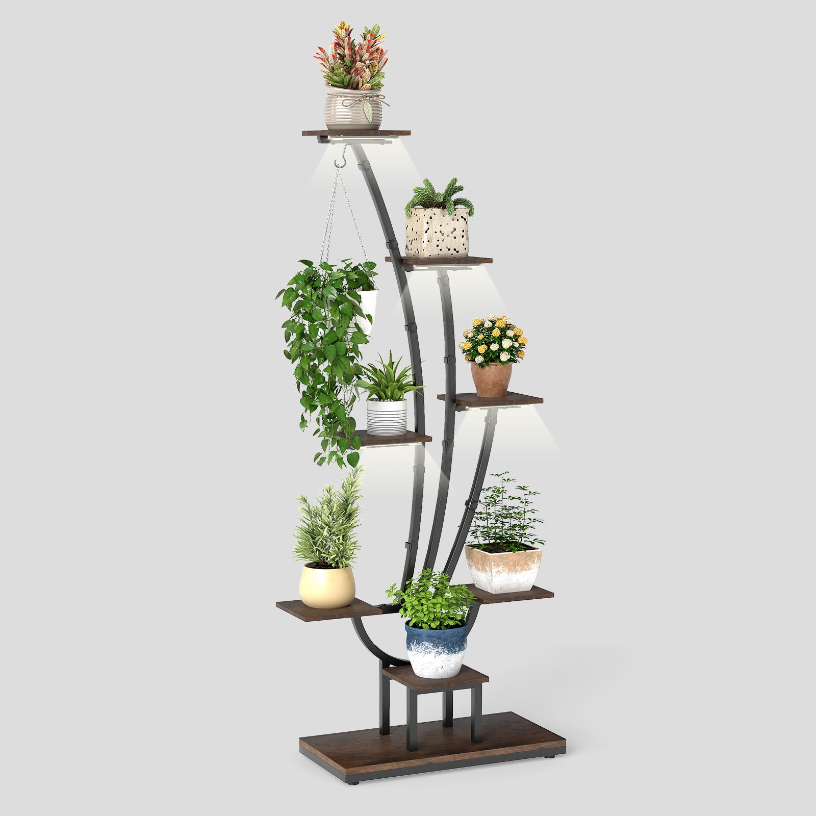 155CM Tall 8-Tier Corner Metal Plant Shelf for Multiple Plants-Brown