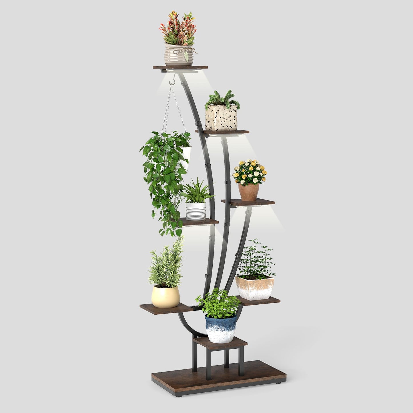 155CM Tall 8-Tier Corner Metal Plant Shelf for Multiple Plants-Brown