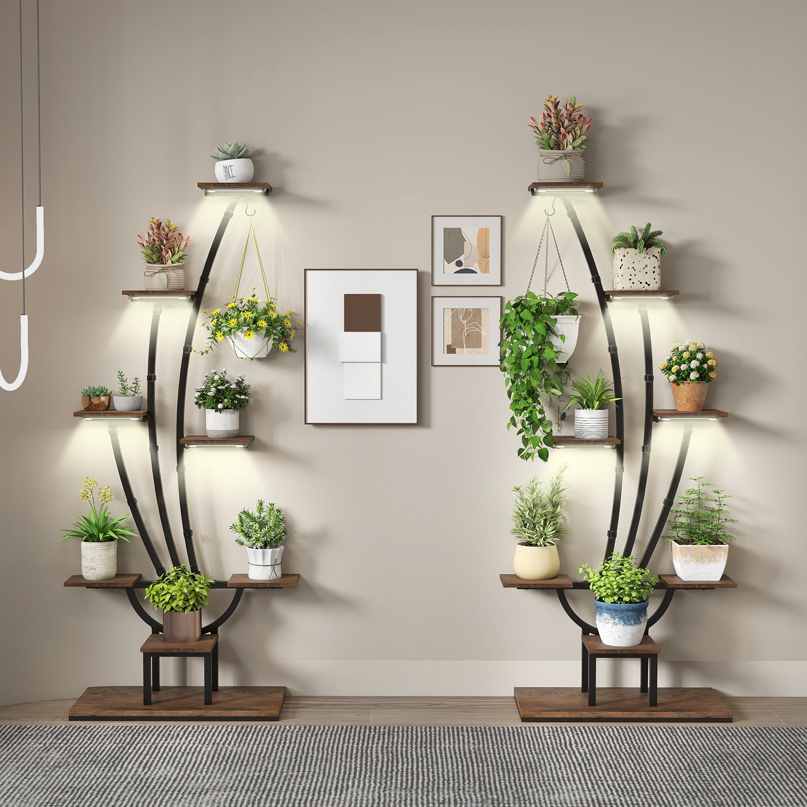 155CM Tall 8-Tier Corner Metal Plant Shelf for Multiple Plants-Brown