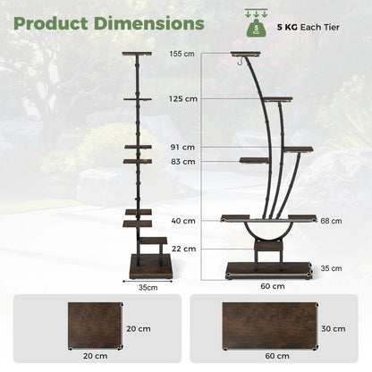 155CM Tall 8-Tier Corner Metal Plant Shelf for Multiple Plants-Brown