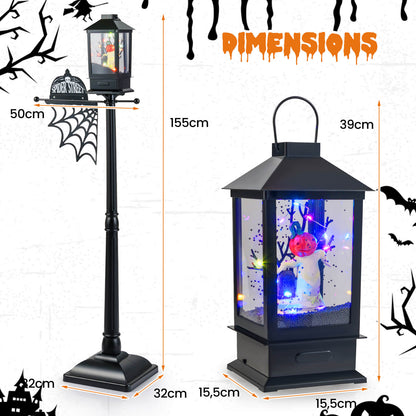 155 cm Halloween Lamp Post Sound-Activated with Black Snowy Effects-Black