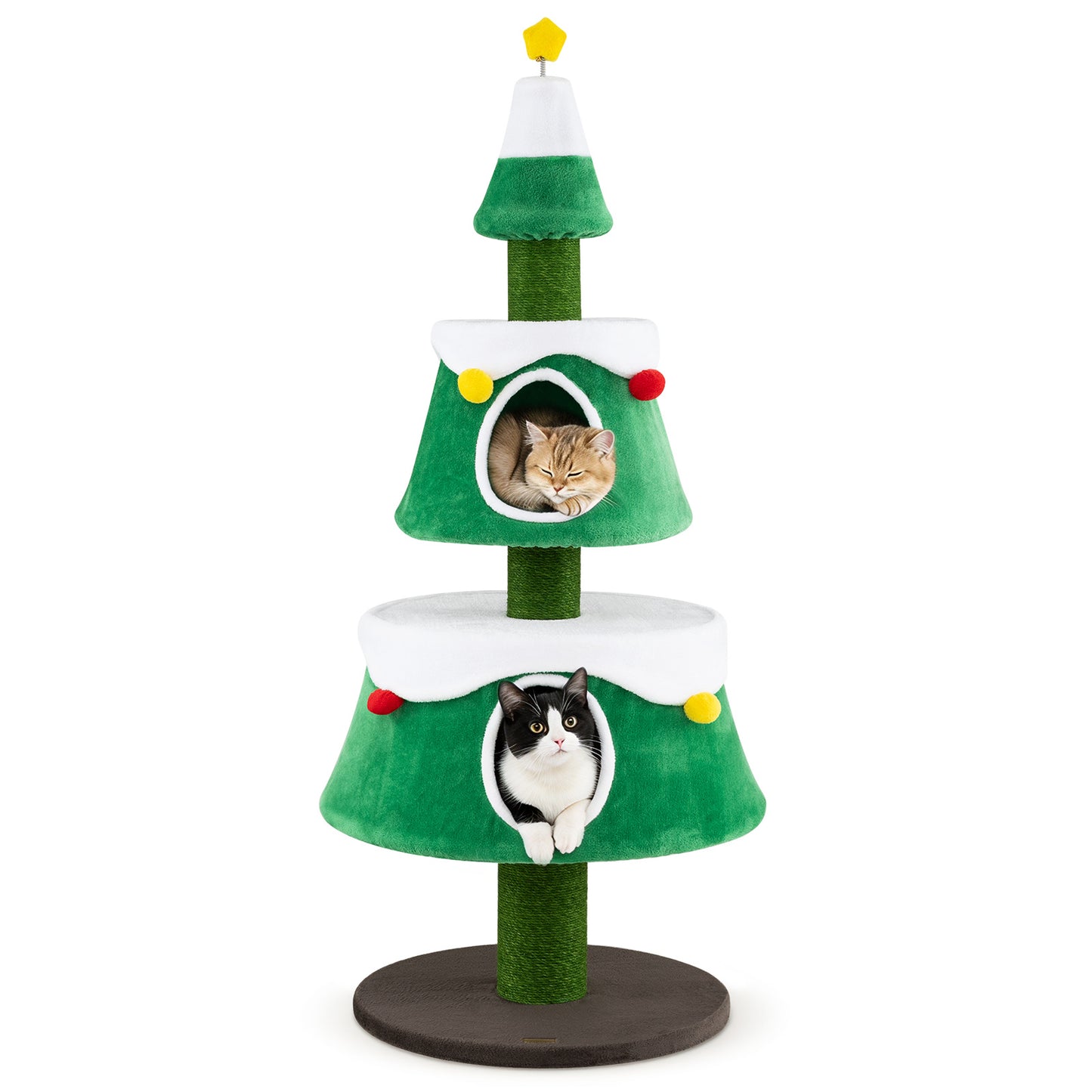 156 cm Cat Christmas Tree with 2 Condos and Scratching Posts for Holiday Style-Green