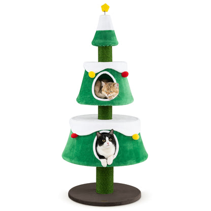 156 cm Cat Christmas Tree with 2 Condos and Scratching Posts for Holiday Style-Green