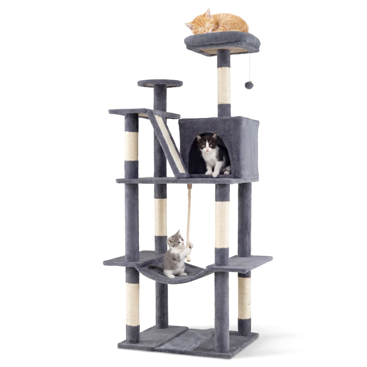 158 CM Tall Cat Tree Tower for Indoor Cats with Plush Top Perch-Grey