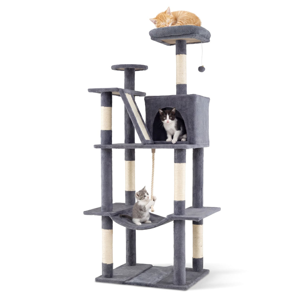 158 CM Tall Cat Tree Tower for Indoor Cats with Plush Top Perch-Grey