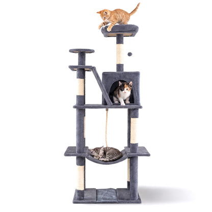 158 CM Tall Cat Tree Tower for Indoor Cats with Plush Top Perch-Grey