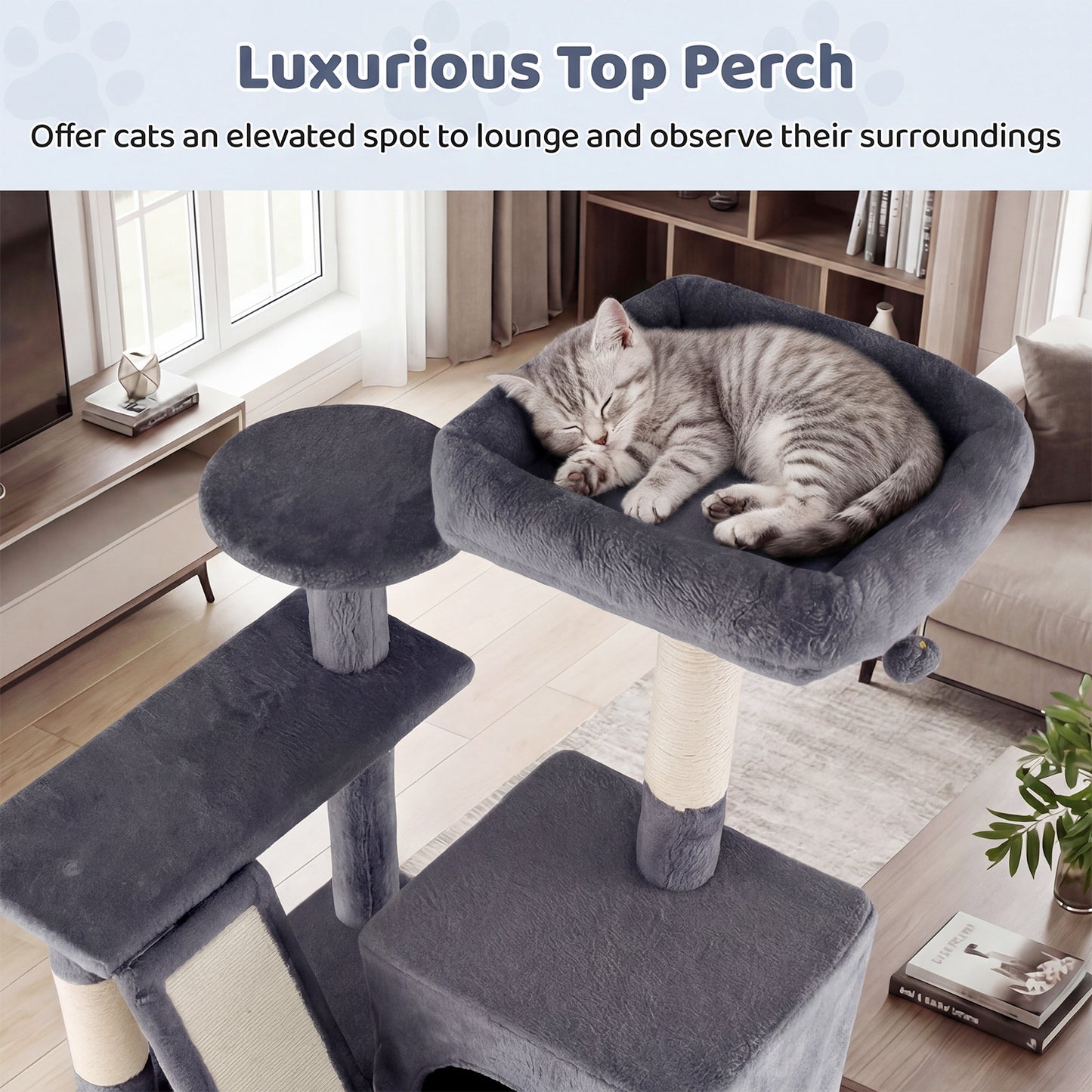 158 CM Tall Cat Tree Tower for Indoor Cats with Plush Top Perch-Grey