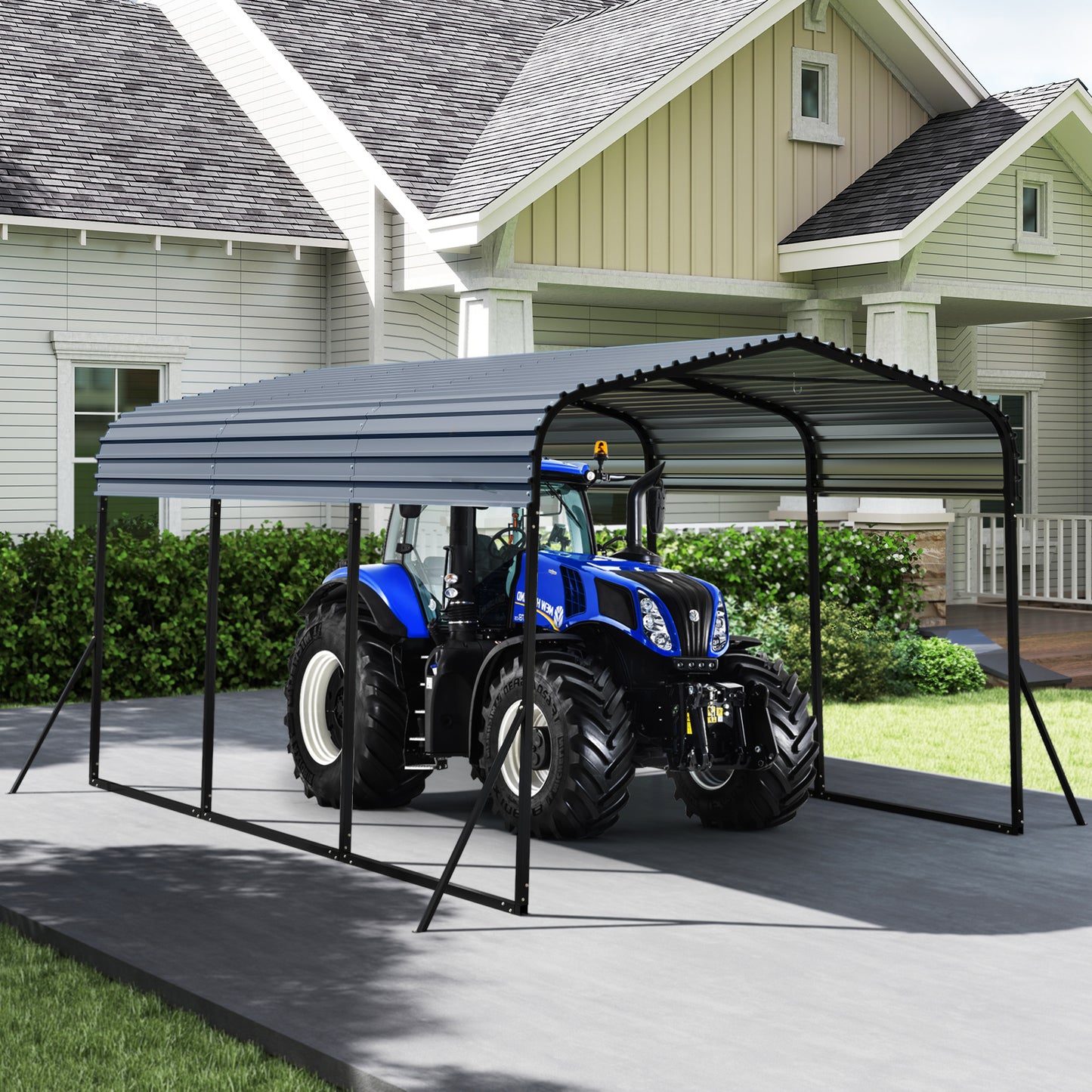 15FT Heavy-Duty Metal Carport Outdoor Garage Car Shelter-Black