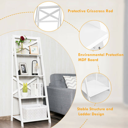 4 Tier Wooden Ladder Shelving Unit-White