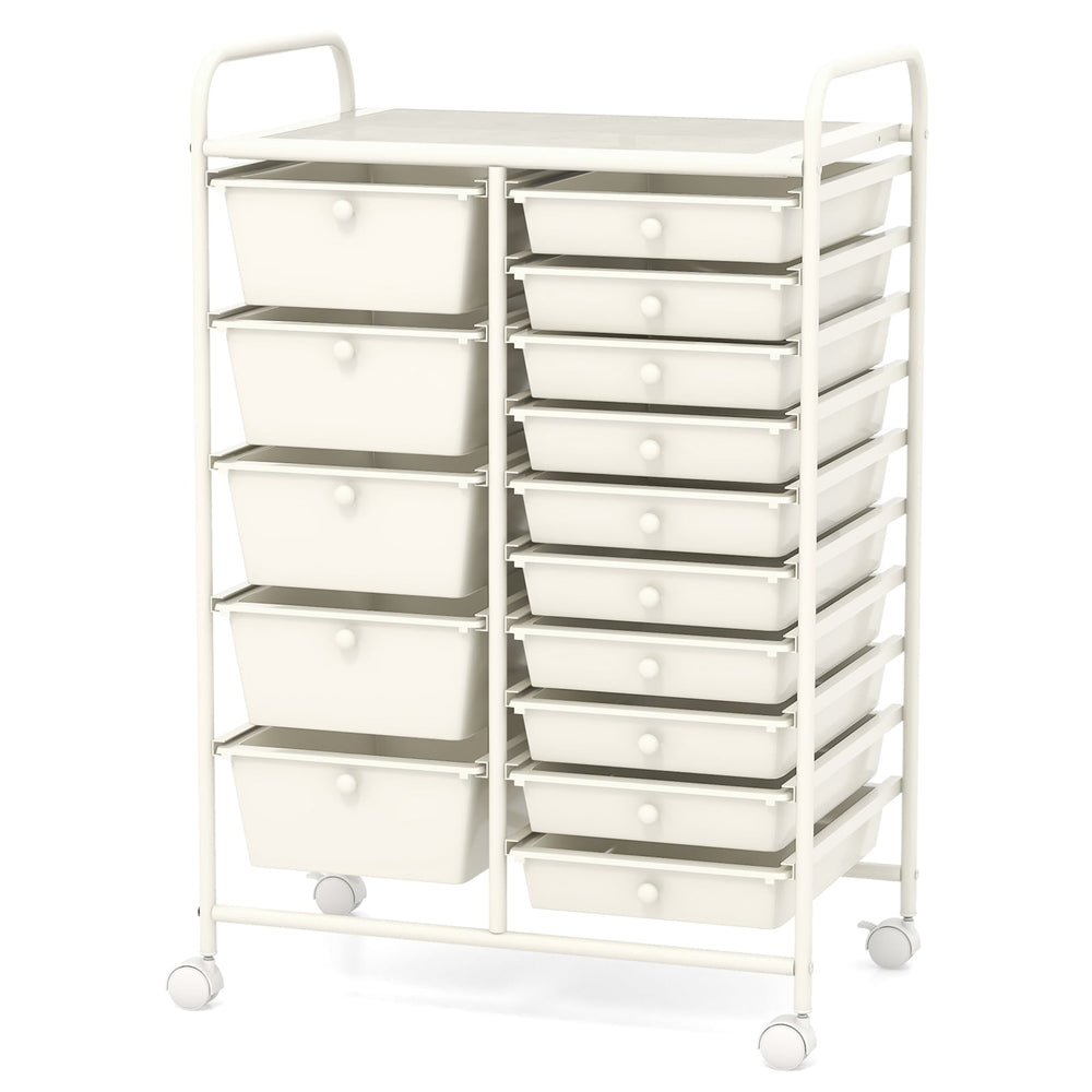 15 Drawer Rolling Storage Cart with 4 Wheels for Beauty Salon-White