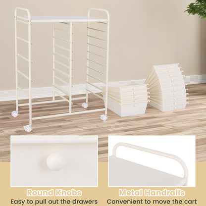 15 Drawer Rolling Storage Cart with 4 Wheels for Beauty Salon-White