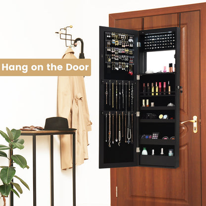 120cm Full Length Lockable Mirror Jewelry Cabinet with 15 LEDs-Black