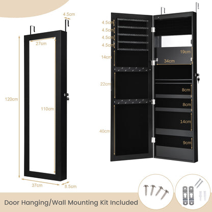 120cm Full Length Lockable Mirror Jewelry Cabinet with 15 LEDs-Black