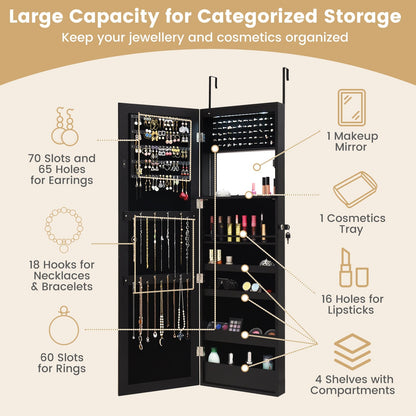 120cm Full Length Lockable Mirror Jewelry Cabinet with 15 LEDs-Black