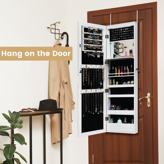 120cm Full Length Lockable Mirror Jewelry Cabinet with 15 LEDs-White