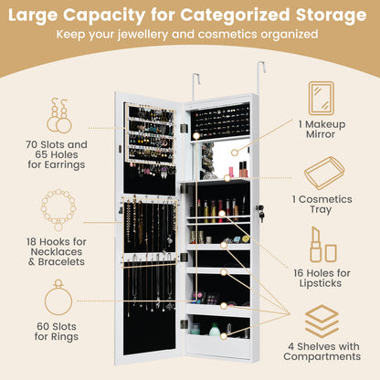 120cm Full Length Lockable Mirror Jewelry Cabinet with 15 LEDs-White