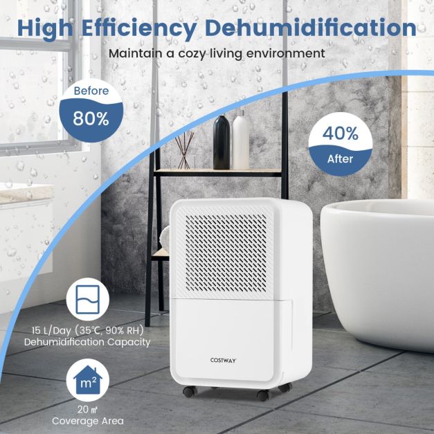 15 L Dehumidifier for Home with 4 Modes and 24H Timer-White