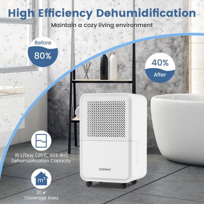 15 L Dehumidifier for Home with 4 Modes and 24H Timer-White