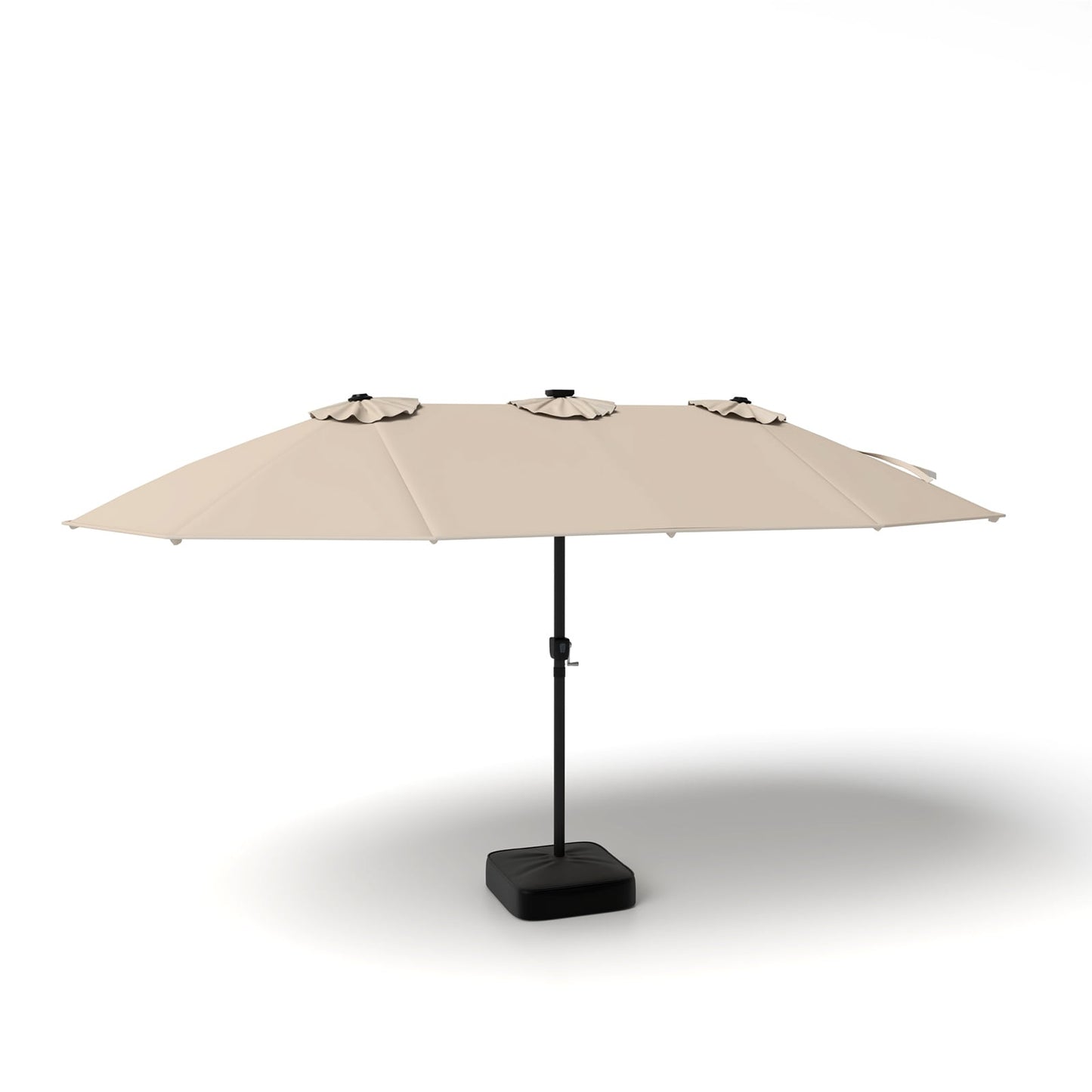 15ft Double-Sided Patio Umbrella with 144 Solar LED Lights Crank Handle Base Included-Beige