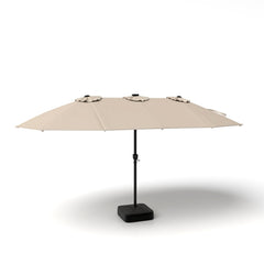 15ft Double-Sided Patio Umbrella with 144 Solar LED Lights Crank Handle Base Included-Beige