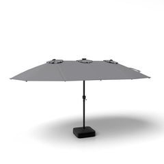 15ft Double-Sided Patio Umbrella with 144 Solar LED Lights Crank Handle Base Included-Grey