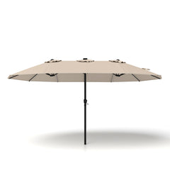 15ft Double-Sided Patio Umbrella with 144 Solar LED Lights Crank Handle No Base-Beige