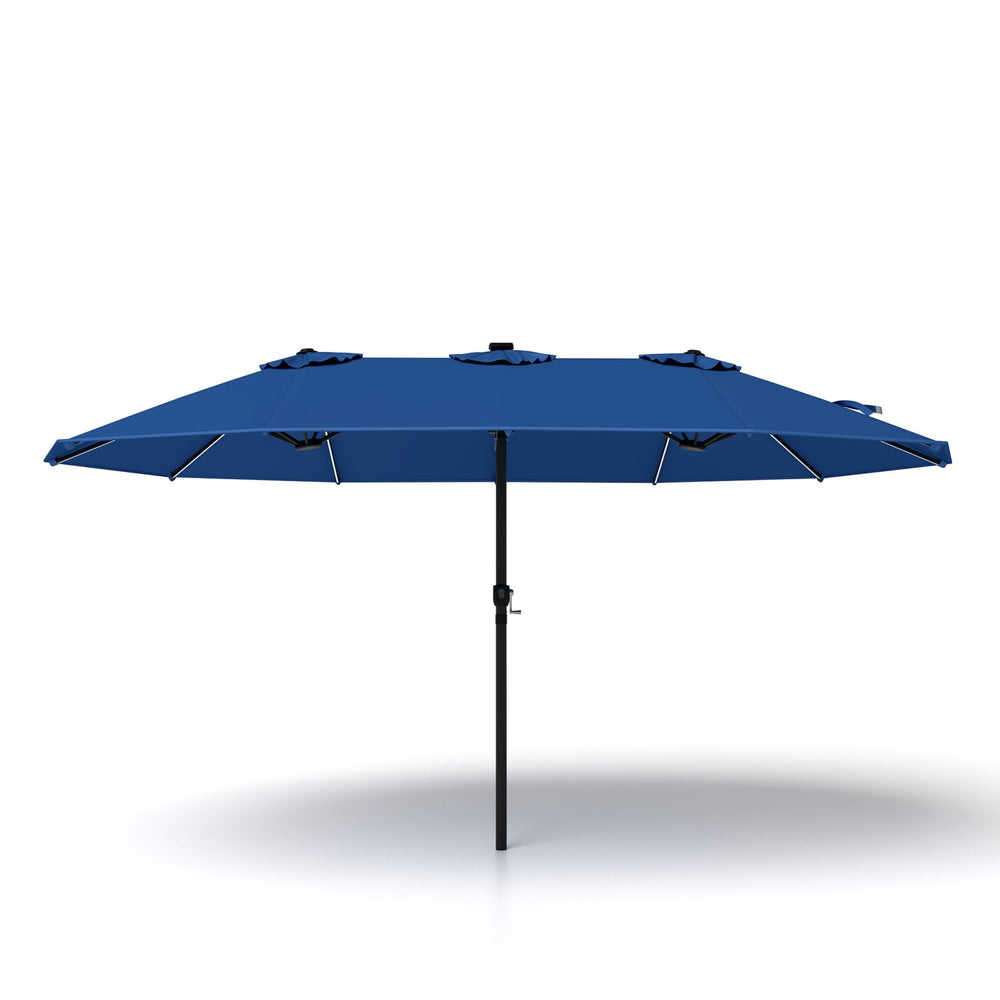 15ft Double-Sided Patio Umbrella with 144 Solar LED Lights Crank Handle No Base-Blue