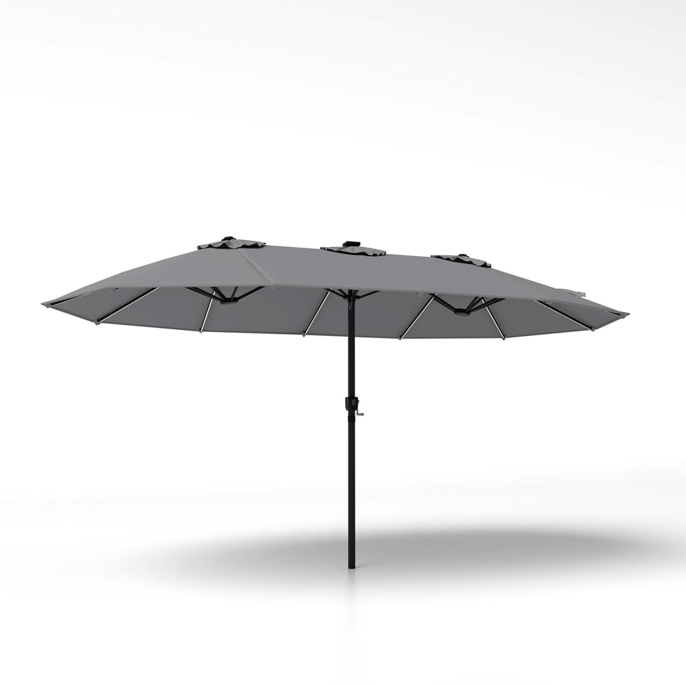 15ft Double-Sided Patio Umbrella with 144 Solar LED Lights Crank Handle No Base-Grey