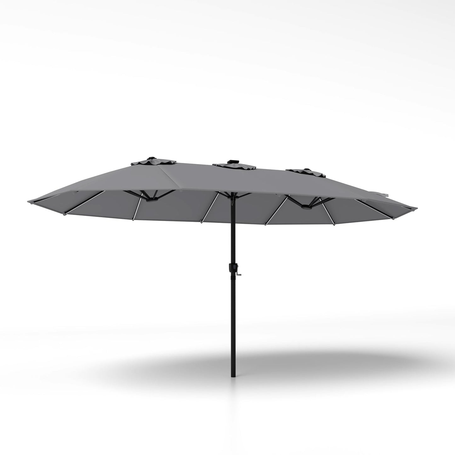 15ft Double-Sided Patio Umbrella with 144 Solar LED Lights Crank Handle No Base-Grey