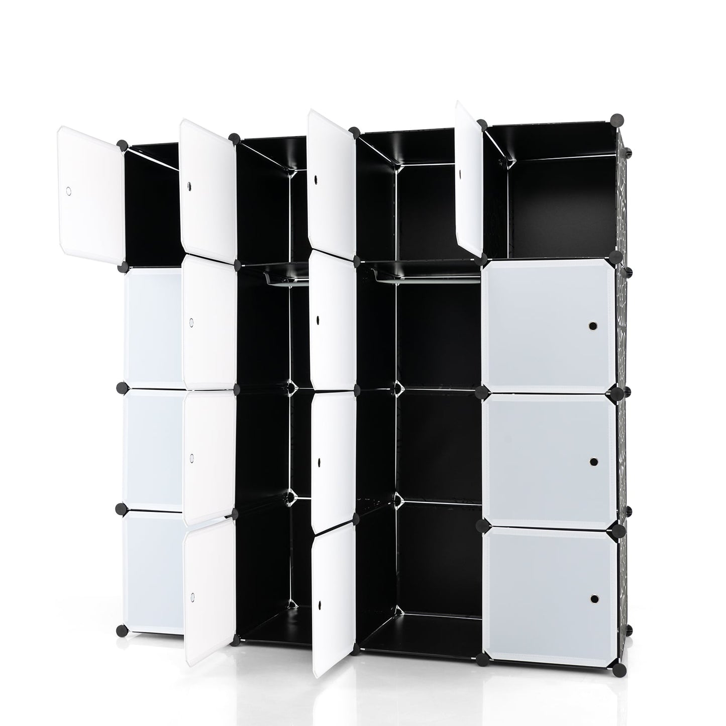 16 Cube Cabinet Storage Organizer with 2 Clothes Hanging Rails -Black &amp;amp; White