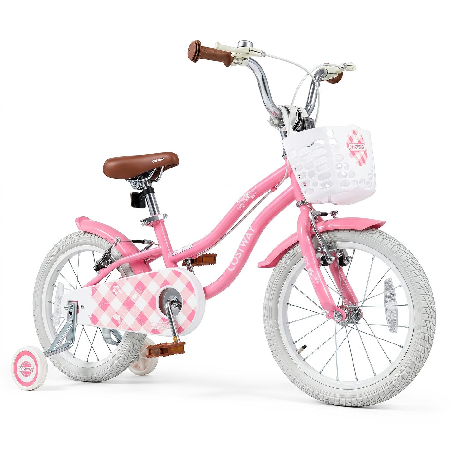 16 Inch Girls Bike with Basket for 4-7 Years Retro Series Peach Pink