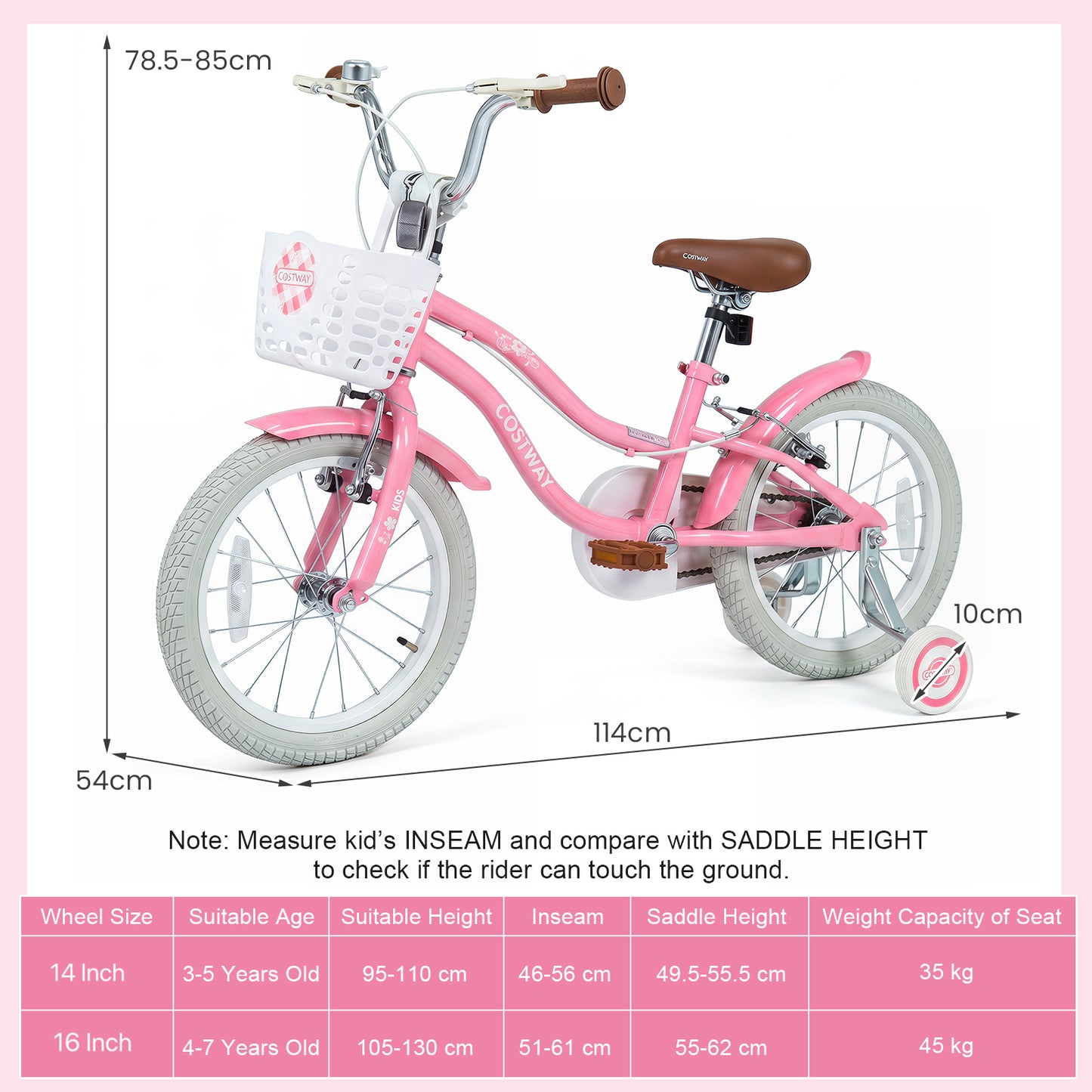 16 Inch Girls Bike with Basket for 4-7 Years Retro Series Peach Pink