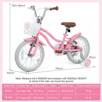 16 Inch Girls Bike with Basket for 4-7 Years Retro Series Peach Pink