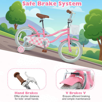 16 Inch Girls Bike with Basket for 4-7 Years Retro Series Peach Pink