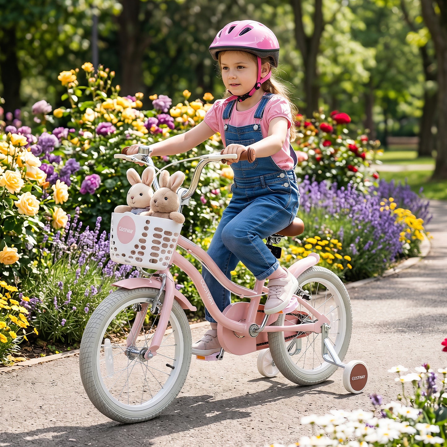 16 Inch Girls Bike with Basket for 4-7 Years Retro Series Sakura Pink