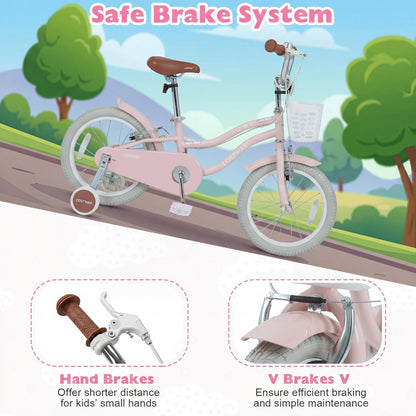 16 Inch Girls Bike with Basket for 4-7 Years Retro Series Sakura Pink