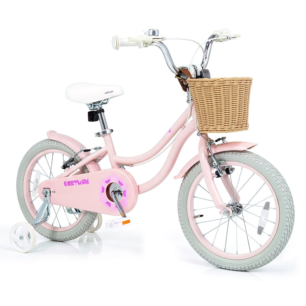 16 Inch Girls Bike with Woven Basket for 4-7 Years Cottage Series Sakura Pink