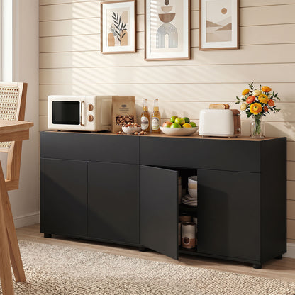 160 cm Buffet Cabinet with Push-to-Open Doors & 2 Drawers for Dining Room-Black